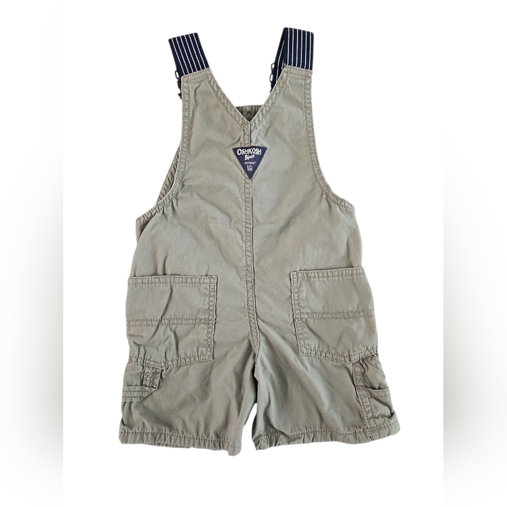 OshKosh B'gosh Kids Khaki Green Overalls with Striped Straps Size 2T - Picture 2 of 3
